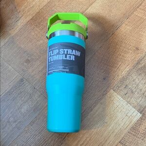 Stanley| Teal Flip Straw Tumbler with Green Handle